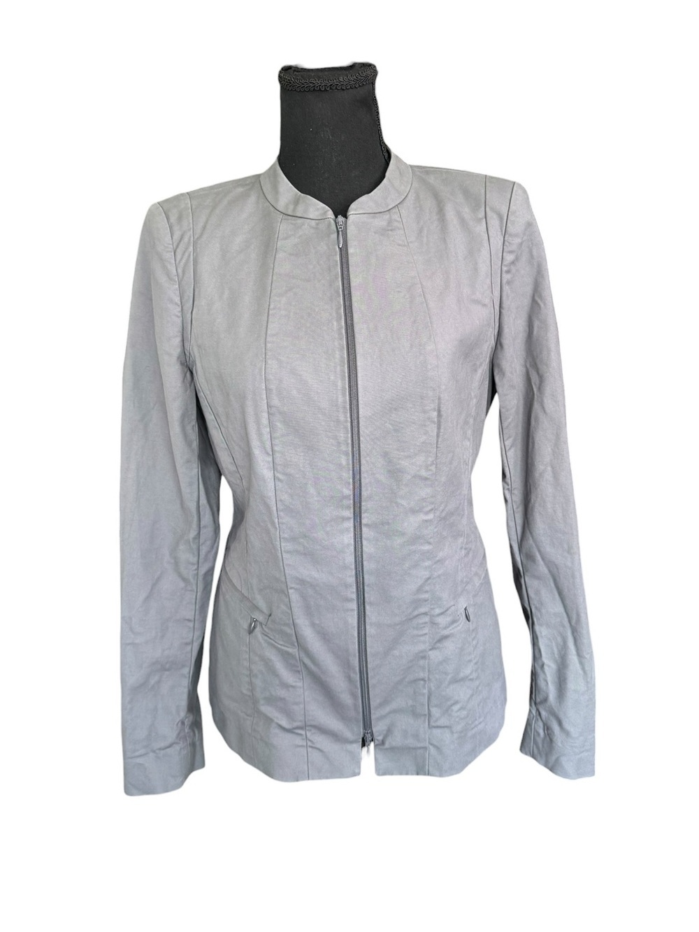 Lafayette 148 Gray Zip Front Jacket Size 8 Minimalist Quiet Luxury Career M23